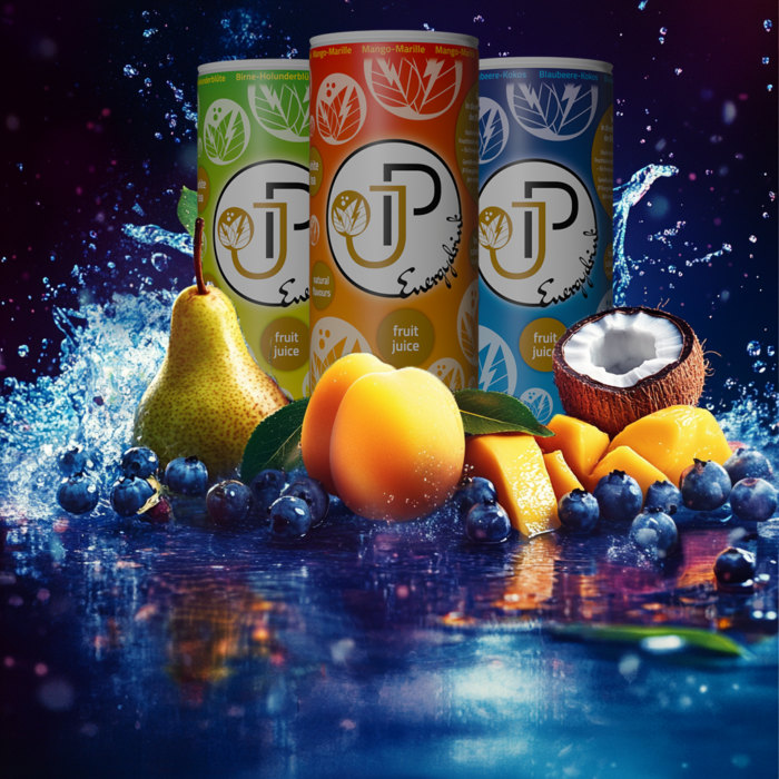 Drei Dosen JP Energydrink mit frischem Obst für kalorienarmen Genuss
